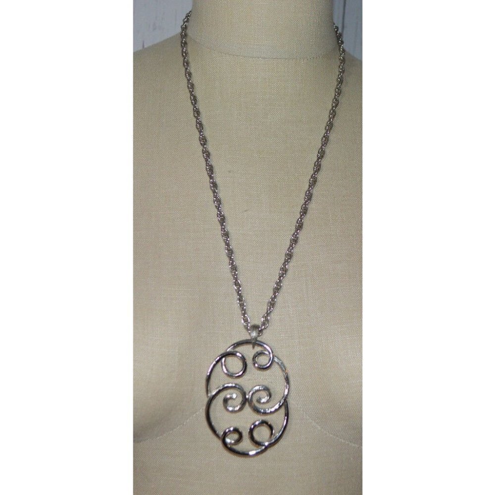 Roget Silver Tone Swirly Modern Abstract Pendant R